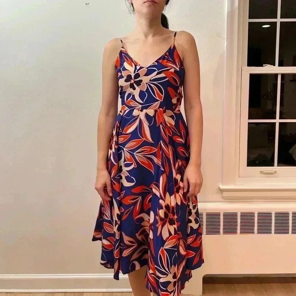 ANTHROPOLOGIE 100% Silk midi floral spaghetti strap sundress dress size S rio - Picture 2 of 8